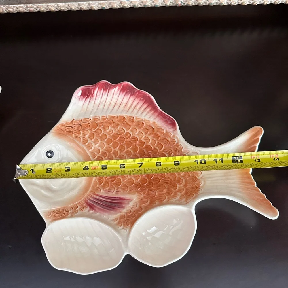 Vintage Ceramic Fish-Shaped Platters - Red and Brown Hand Painted